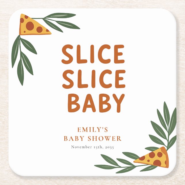 Posavasos Cuadrado De Papel Slice Slice Baby Pizza Baby Shower (Anverso)