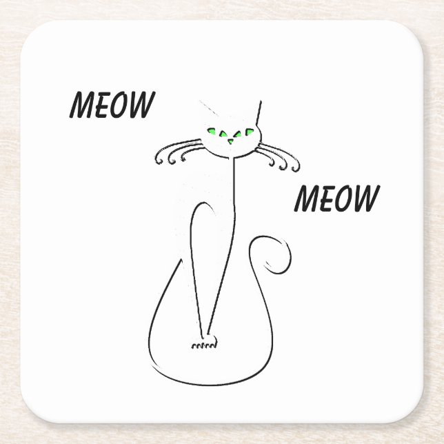 Posavasos Cuadrado De Papel Slinky Black Cat Meow Meow Personalizado Textos Oj (Anverso)