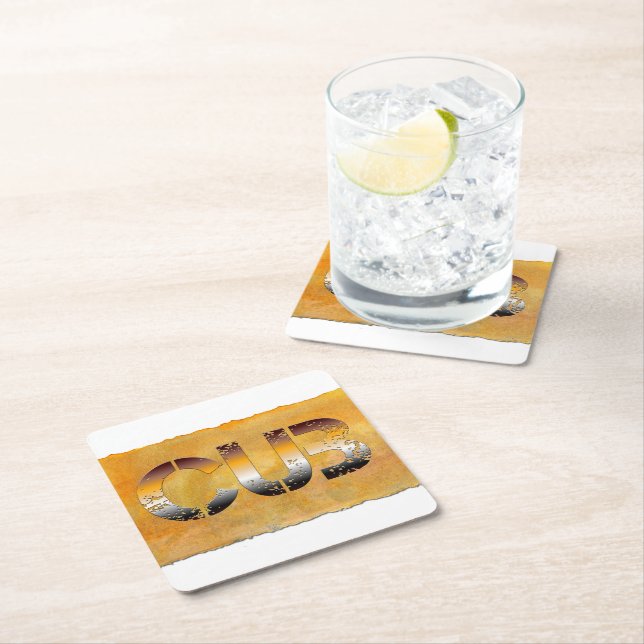 Posavasos Cuadrado De Papel SlipperyJoe's cub word naranja-tonos marrones pro (In situ)