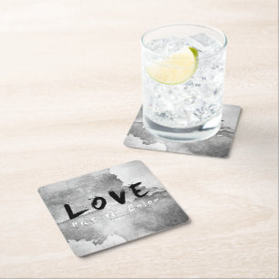 Posavasos Cuadrado De Papel SlipperyJoe's Love no tiene color que diga blanco 