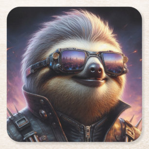 Posavasos Cuadrado De Papel Sloth Cyberpunk