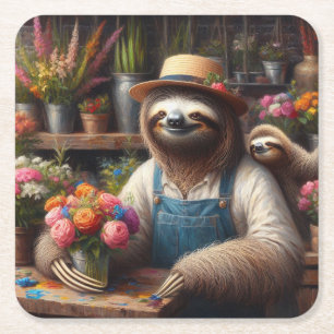 Posavasos Cuadrado De Papel Sloth Florist