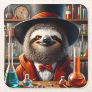 Posavasos Cuadrado De Papel Sloth Mad Scientist