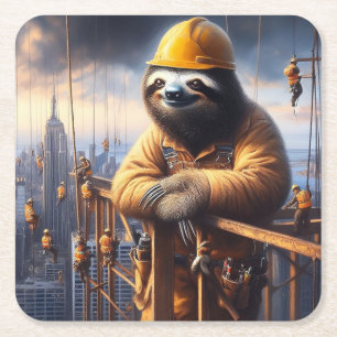 Posavasos Cuadrado De Papel Sloth Working the High Steel