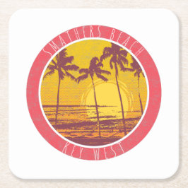 Posavasos Cuadrado De Papel Smathers Beach Key West Vintage Beach Sunrise Surf