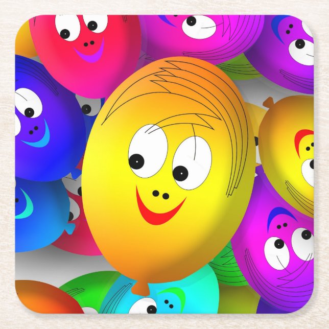 Posavasos Cuadrado De Papel Smiley Faces Balloons Pattern-64171 (Anverso)