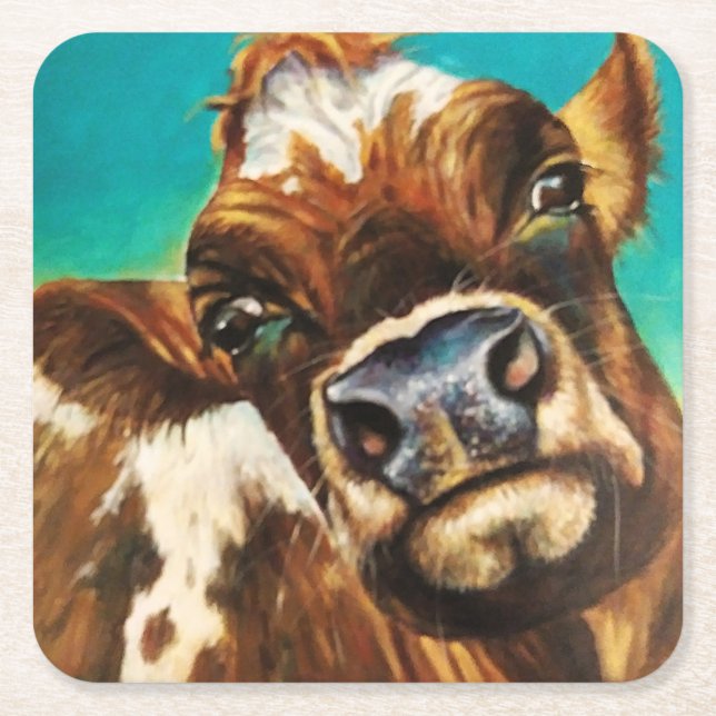Posavasos Cuadrado De Papel Smootches de vaca (Anverso)