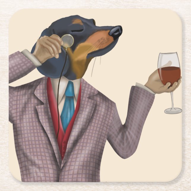 Posavasos Cuadrado De Papel Snob de vino de Dachshund (Anverso)