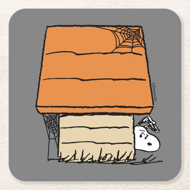 Posavasos Cuadrado De Papel Snoopy Halloween Spider Web Doghouse (Anverso)