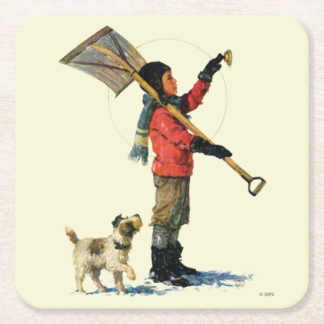 Posavasos Cuadrado De Papel Snow Shoveler (Anverso)