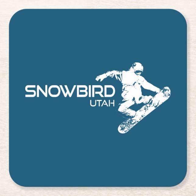Posavasos Cuadrado De Papel Snowbird Utah Snowboarder (Anverso)