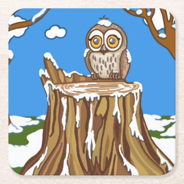 Posavasos Cuadrado De Papel Snowflake the Owl (Anverso)