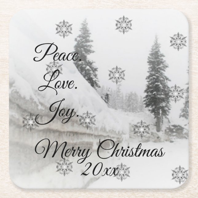Posavasos Cuadrado De Papel Snowflakes Snowflakes Navidades sketch blanco negr (Anverso)