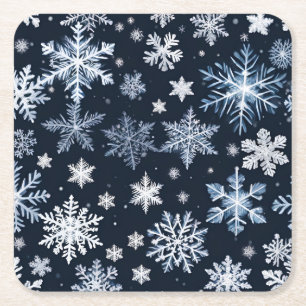 Posavasos Cuadrado De Papel Snowflakes Winter Design Blue Cold Cute