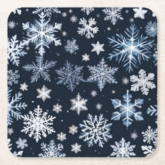 Posavasos Cuadrado De Papel Snowflakes Winter Design Blue Cold Cute