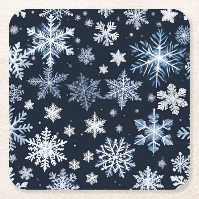 Posavasos Cuadrado De Papel Snowflakes Winter Design Blue Cold Cute (Anverso)