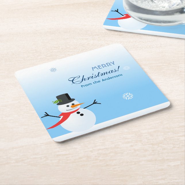Posavasos Cuadrado De Papel Snowman (En perspectiva)