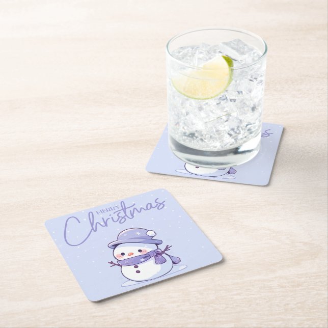 Posavasos Cuadrado De Papel Snowman Christmas Coaster (In situ)