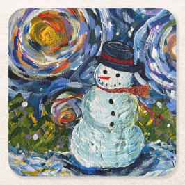 Posavasos Cuadrado De Papel Snowman Coaster Set