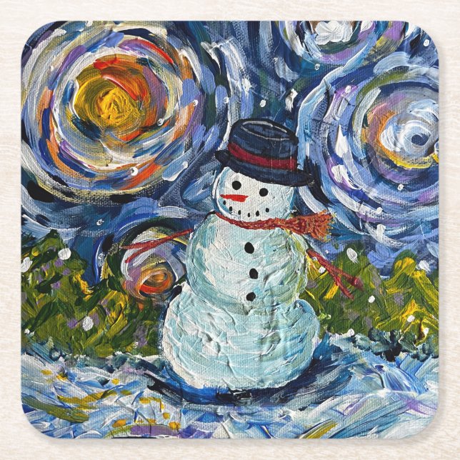 Posavasos Cuadrado De Papel Snowman Paper Coaster Set (Anverso)
