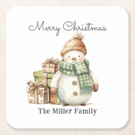 Posavasos Cuadrado De Papel Snowman personalizado y regalos de Navidad