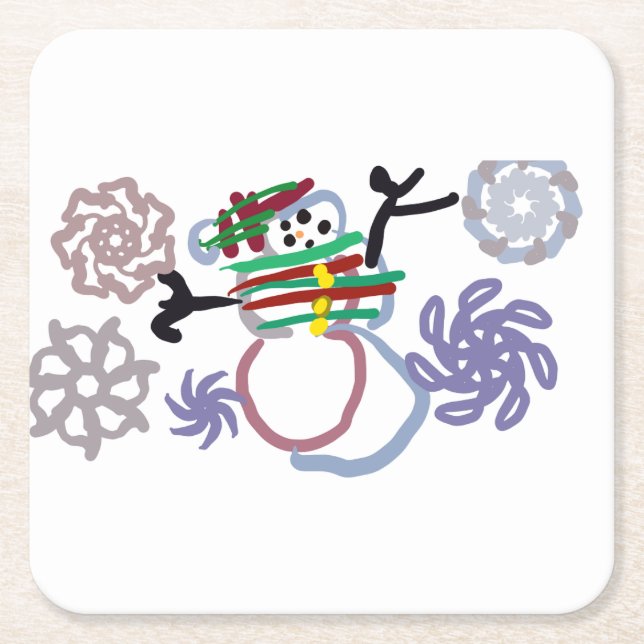 Posavasos Cuadrado De Papel Snowman winter love (Anverso)