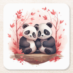 Posavasos Cuadrado De Papel So Happy Together Panda par
