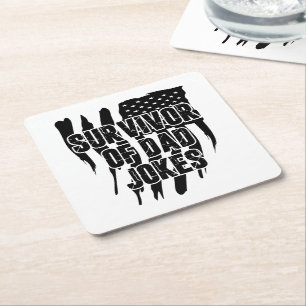 Posavasos Cuadrado De Papel Sobreviviente De Papá Chistes Vintage Molesto Band