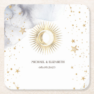 Posavasos Cuadrado De Papel Sol Celestial, Luna, Estrellas