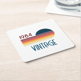 Posavasos Cuadrado De Papel Sol de raya retro vintage 1984