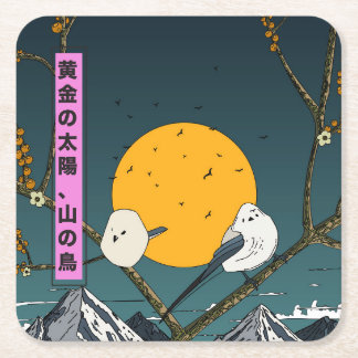 Posavasos Cuadrado De Papel Sol Dorado, Pájaros de Montaña