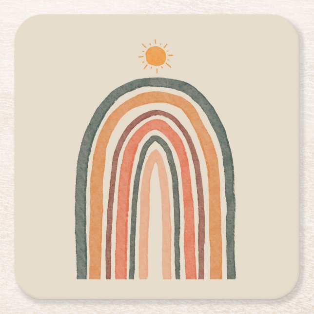 Posavasos Cuadrado De Papel Sol sobre un arcoiris (Anverso)