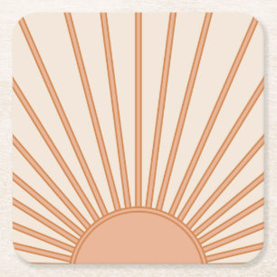 Posavasos Cuadrado De Papel Sol Sunrise Earth Tones Terracotta Retro Sunshine