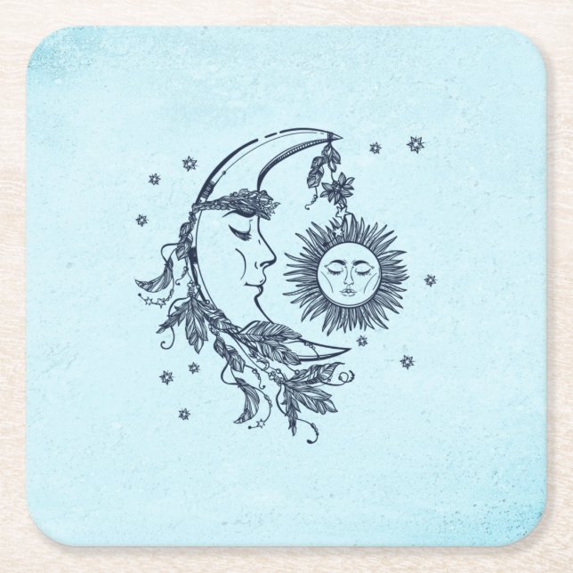 Posavasos Cuadrado De Papel Sol y Luna (Anverso)
