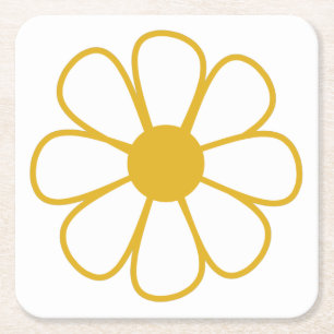 Posavasos Cuadrado De Papel Sola flor retro de margarita en amarillo mostaza