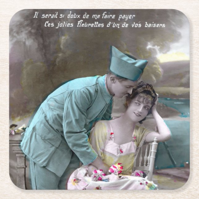 Posavasos Cuadrado De Papel Soldado y amante (Anverso)