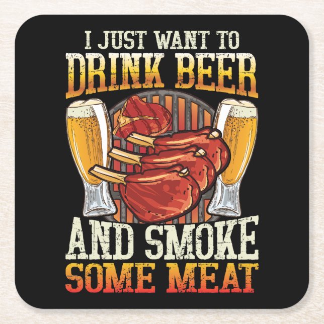 Posavasos Cuadrado De Papel Solo Quiero Beber Cerveza Y Fumar Algo De Squa De  (Anverso)