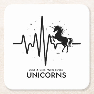Posavasos Cuadrado De Papel Sólo Una Chica Amor por Unicornios Latido