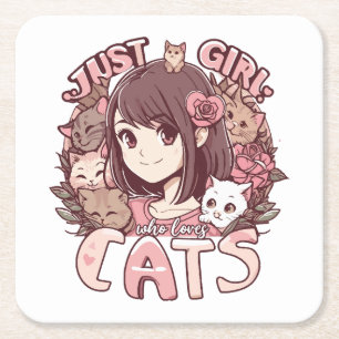 Posavasos Cuadrado De Papel solo una chica que ama los gatos