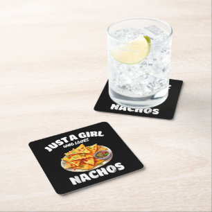 Posavasos Cuadrado De Papel Sólo una chica que ama los nachos divertido amante