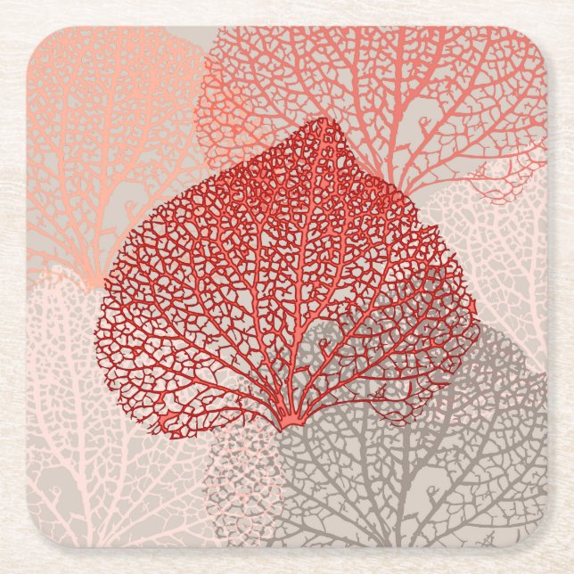 Posavasos Cuadrado De Papel Sombra de coral (Anverso)