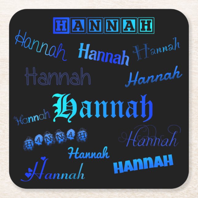 Posavasos Cuadrado De Papel Sombras de azul sobre negro - Hannah (Anverso)