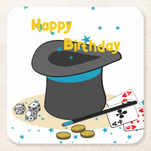 Posavasos Cuadrado De Papel Sombrero de Mago Cumpleaños Feliz Fiesta de Niños