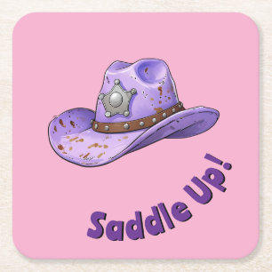 Posavasos Cuadrado De Papel Sombrero de vaquera morado claro