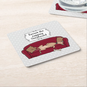 Posavasos Cuadrado De Papel Sombrero Greyhound (flautista) Perro Lazy Sleeping