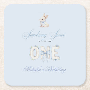 Posavasos Cuadrado De Papel Somebunny Sweet 1st Birthday Spring Floral Invitat