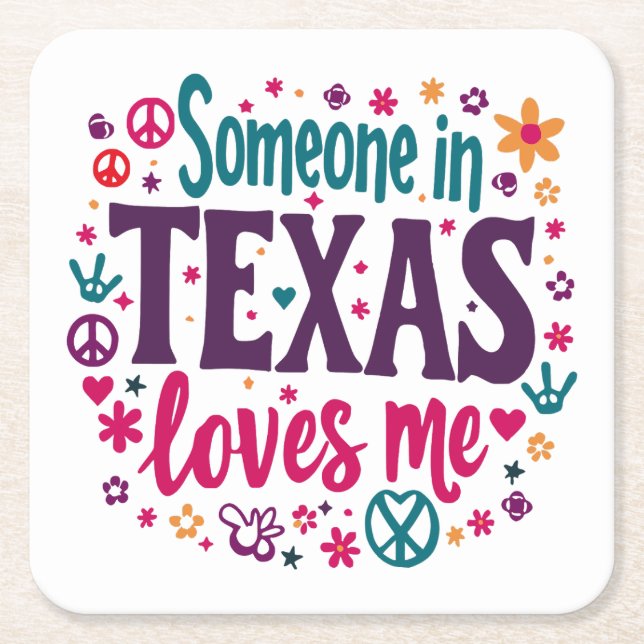 Posavasos Cuadrado De Papel Someone in Texas Love Me - Retro Texas Hippie Art (Anverso)