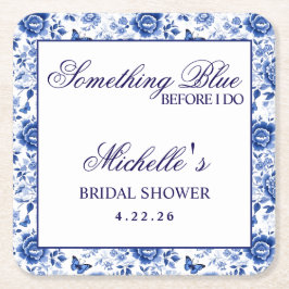 Posavasos Cuadrado De Papel Something Blue Before I Do Floral Bridal Shower