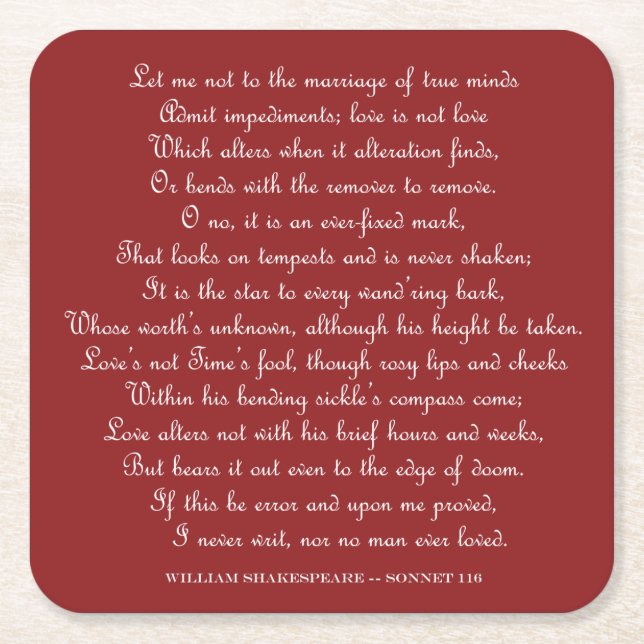 Posavasos Cuadrado De Papel Sonnet 116 Square Magnet de Shakespeare (Anverso)