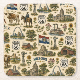 Posavasos Cuadrado De Papel Sorbitos del río de la ruta 66 de Missouri
